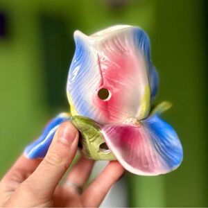 VTG 2 Piece Cottagecore Colorful Flower Tealight Holder Art Decor Accent